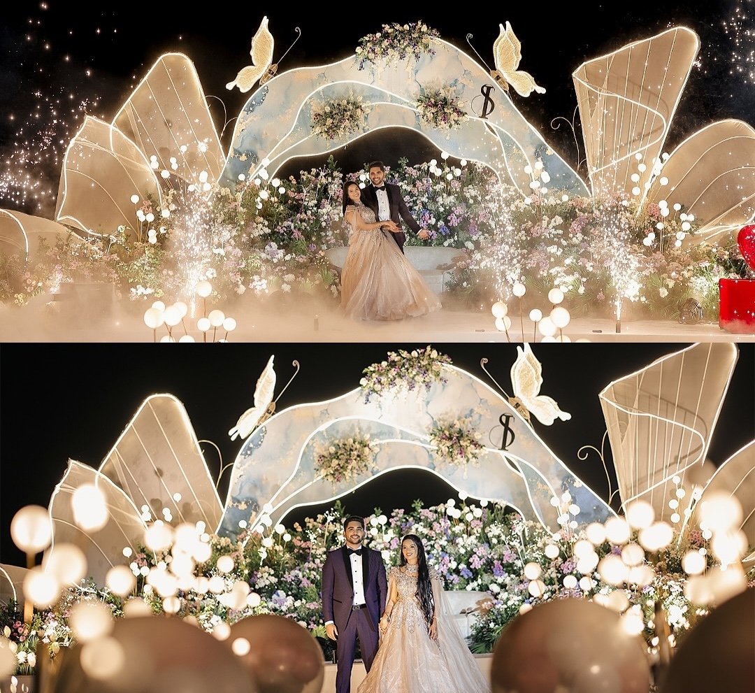Grand stage decoration with floral backdrop